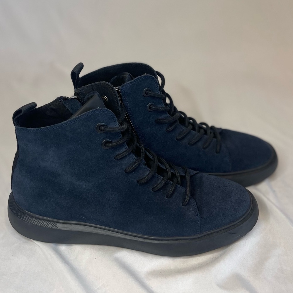 Karl Lagerfeld Paris Suede High Top Blue Lace Up Sneakers Side Zipper Size 9M - Picture 7 of 16